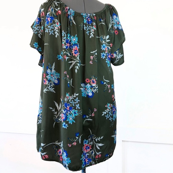 Plus Size Peasant Top Floral On / Off Shoulder Blue orange green Size: 2X 20W - Picture 9 of 14